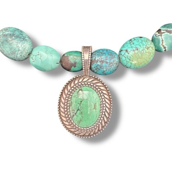 Carolyn Pollack Blue Green Turquoise Sterling Silver Southwest Pendant Necklace - Picture 7 of 10